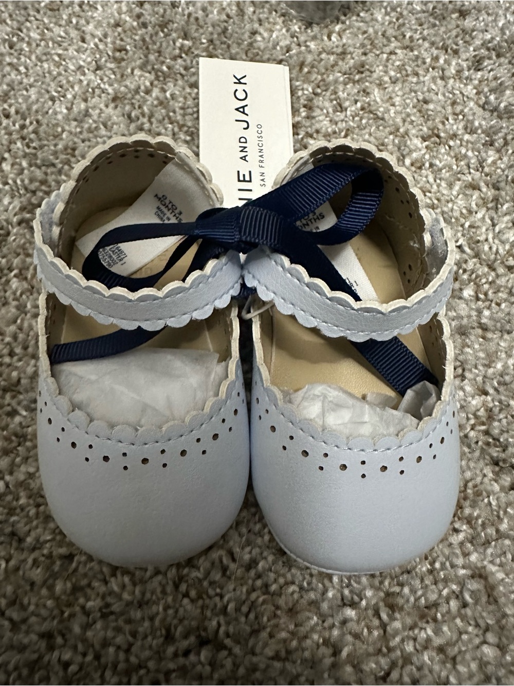 Janie and Jack Light Blue Mary Jane Shoes with Navy Ribbon
